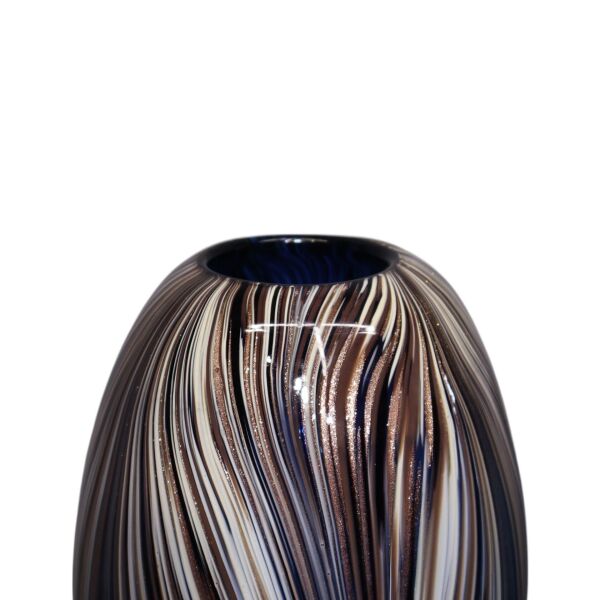 İkili Çizgi Desenli Simli Vazo Mavi