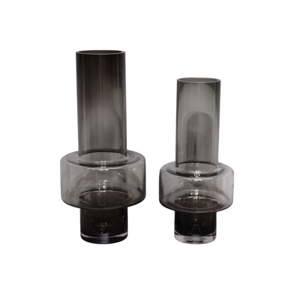 İkili Orta Şişik Cam Vazo Füme