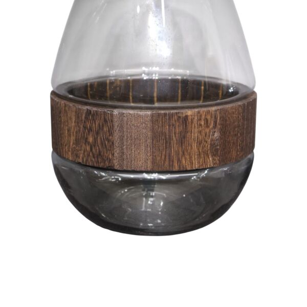 İkili Cam Ahşap Halkalı Vazo Füme