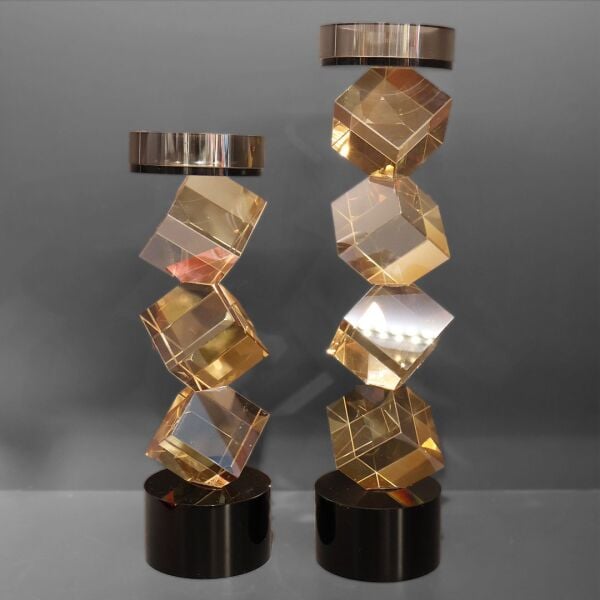 İkili Bal Rengi Küp Mumluk