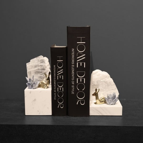 İthal İkili Mermer Ayaklı Oturan Ceylan Kitap Tutucu