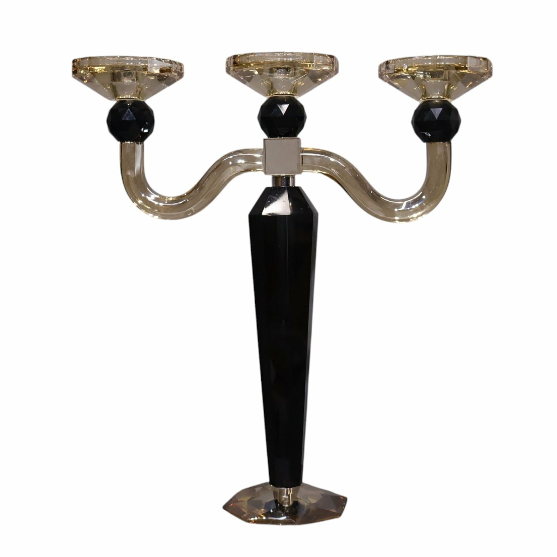 İki Kollu Şamdan Siyah Bej Siyah-Bej