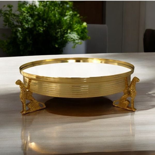 Leopar Detaylı Aynalı Gold Tepsi