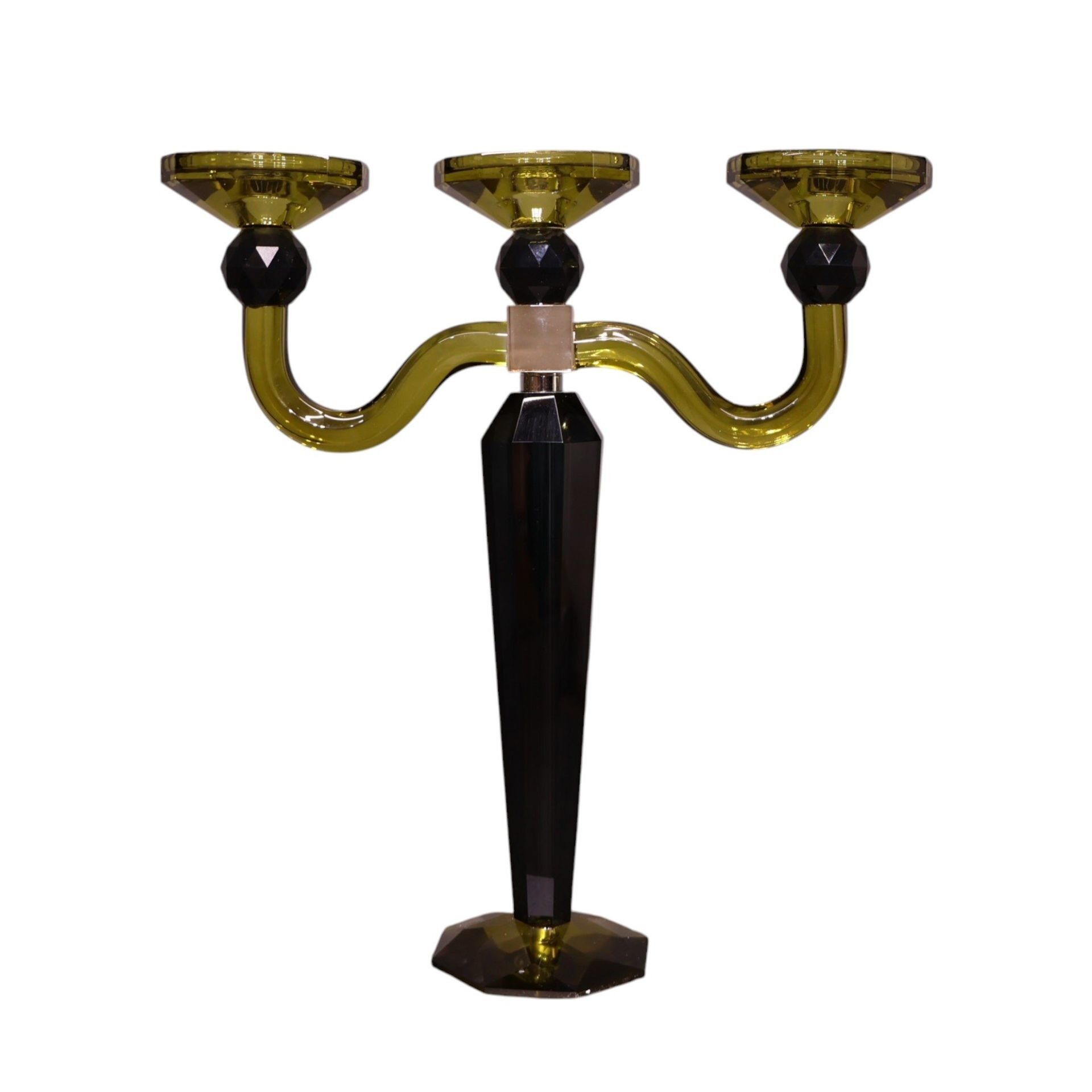 İki Kollu Şamdan Siyah Bej Siyah-Yeşil