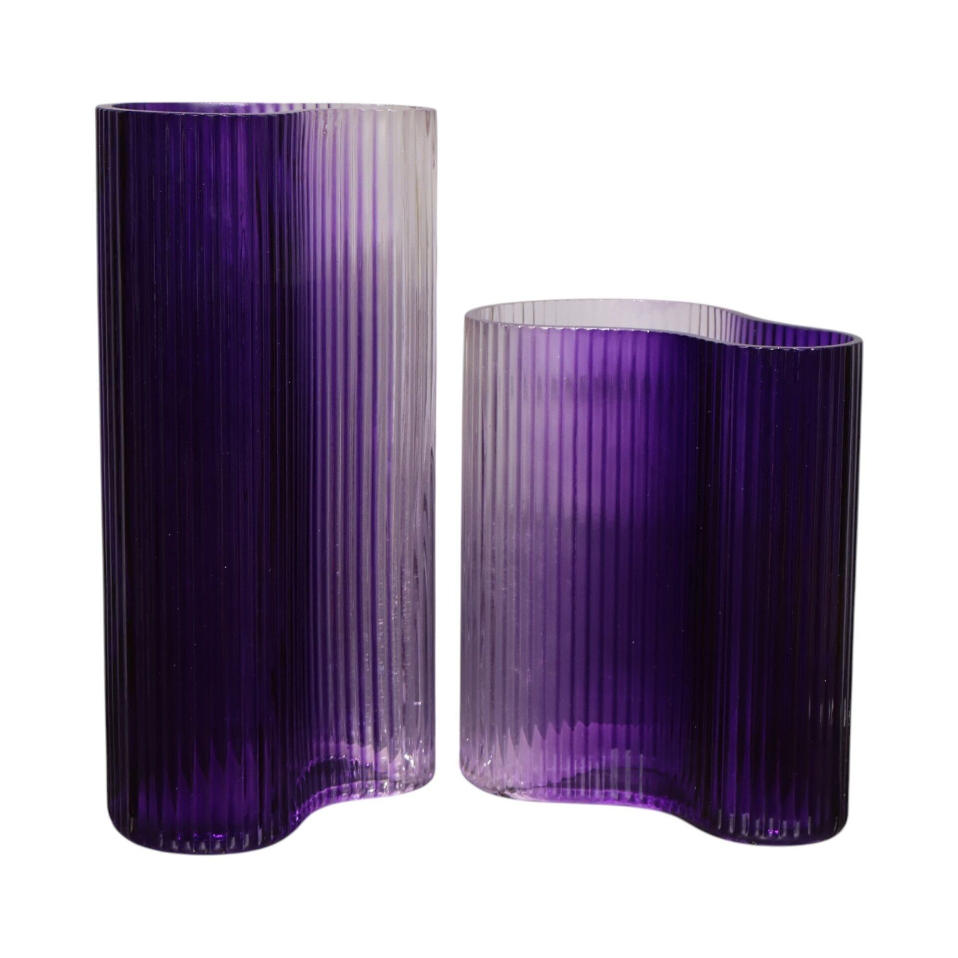 İkili Cam Tırtıklı Mor Vazo Mor