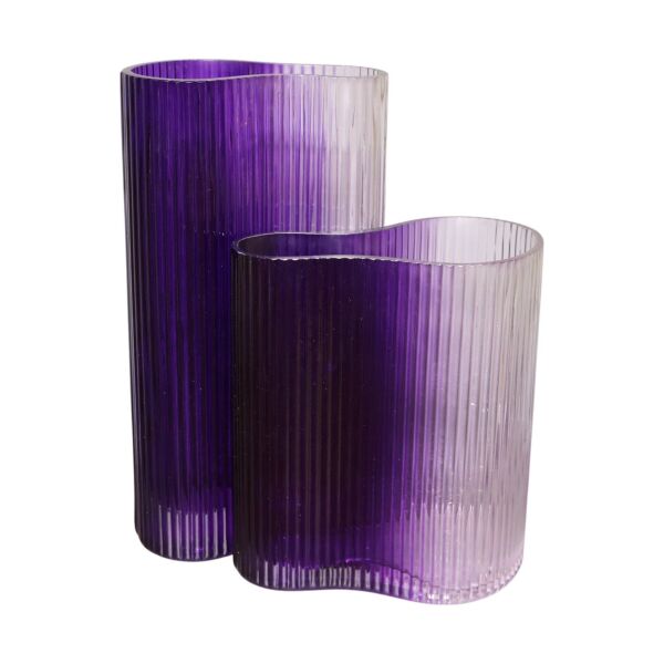 İkili Cam Tırtıklı Mor Vazo Mor