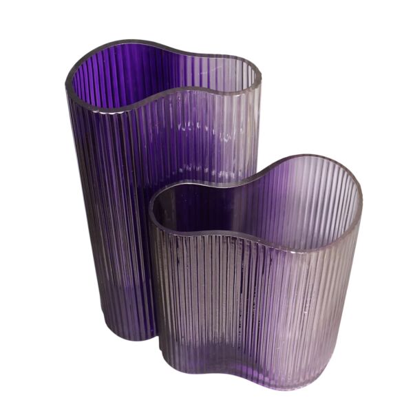 İkili Cam Tırtıklı Mor Vazo Mor