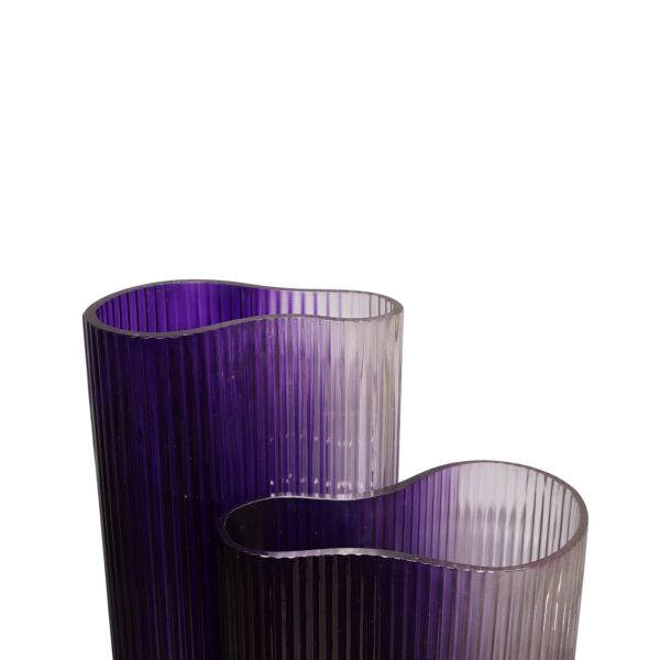 İkili Cam Tırtıklı Mor Vazo Mor