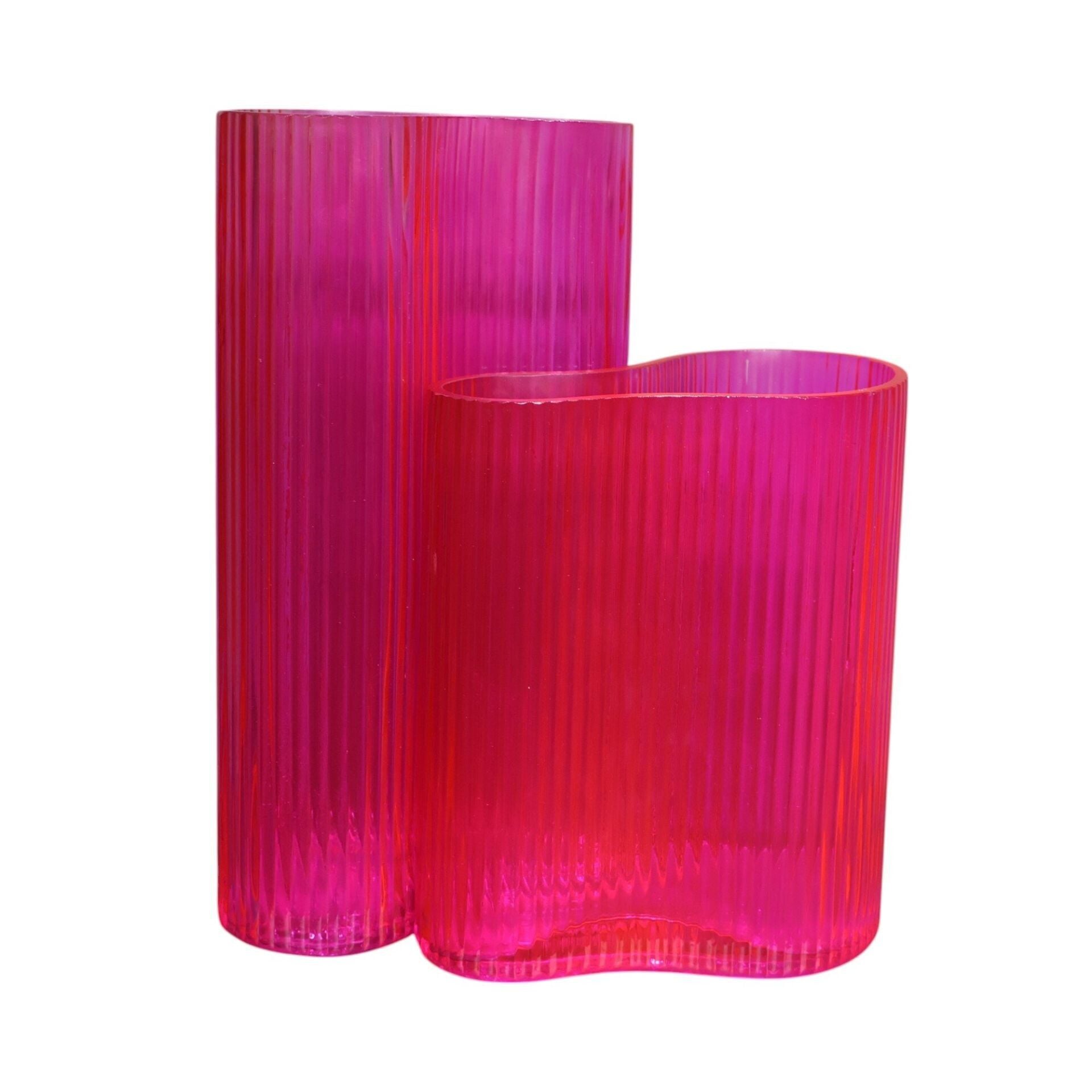 İkili Cam Tırtıklı Mor Vazo Pembe