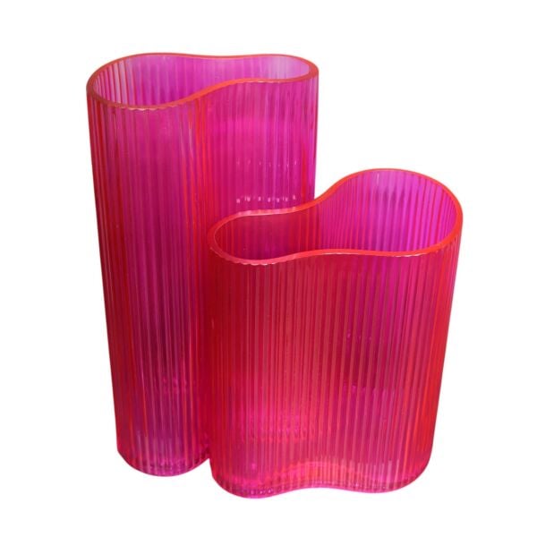 İkili Cam Tırtıklı Mor Vazo Pembe