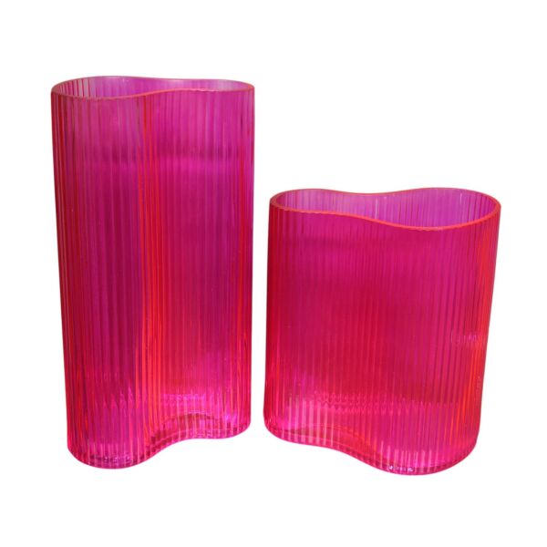 İkili Cam Tırtıklı Mor Vazo Pembe