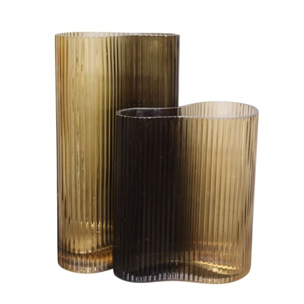 İkili Cam Tırtıklı Mor Vazo Sarı