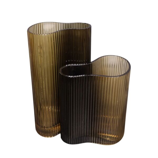 İkili Cam Tırtıklı Mor Vazo Sarı