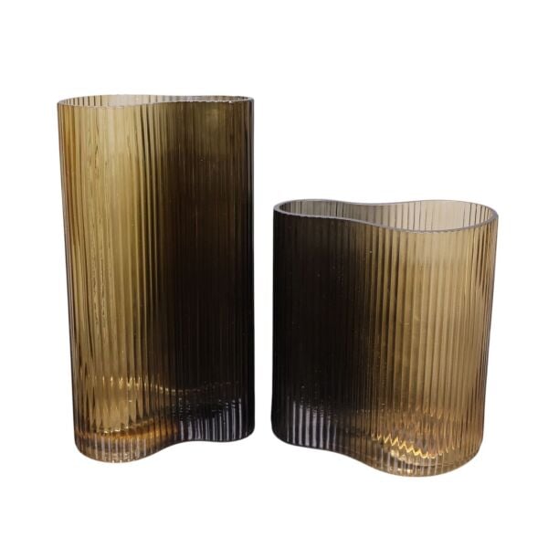 İkili Cam Tırtıklı Mor Vazo Sarı