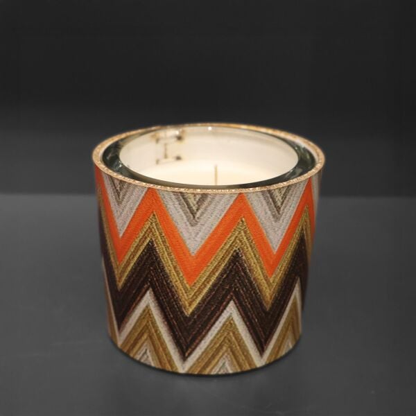Deri Zigzag Desenli Mum Turuncu-Kahve