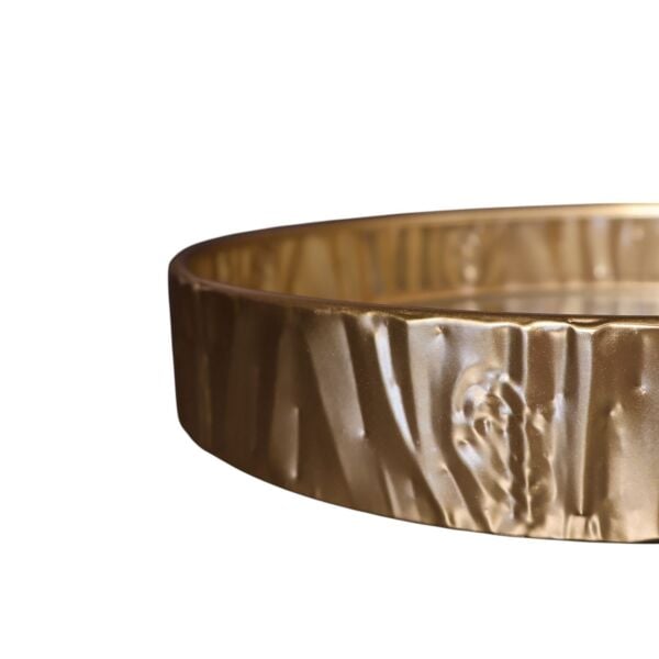 Gold Ağaç Desenli Yuvarlak Tepsi Küçük