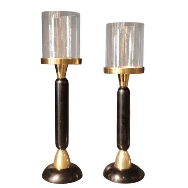 İkili Mermer Siyah Silindir Gold Şamdan