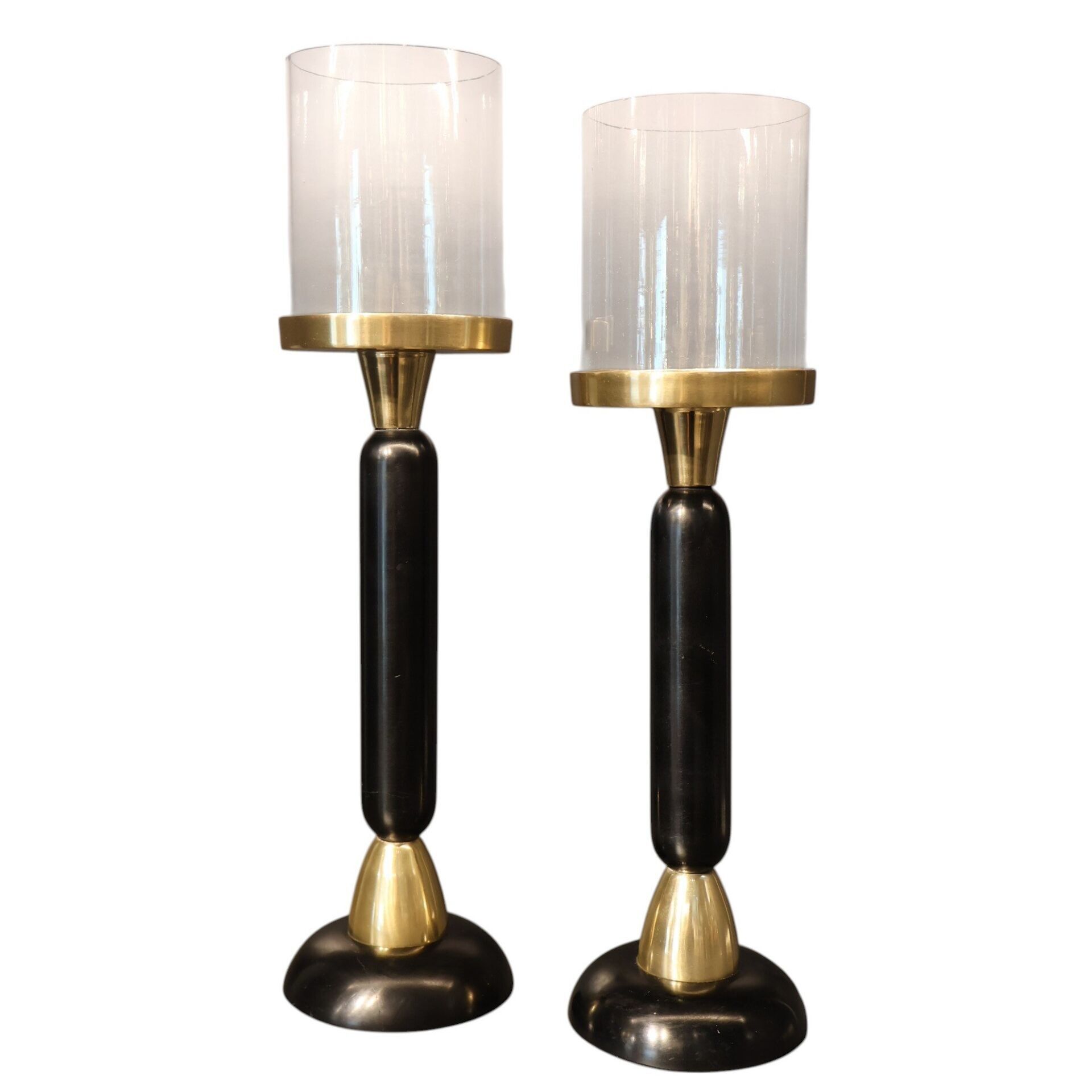 İkili Mermer Siyah Silindir Gold Şamdan