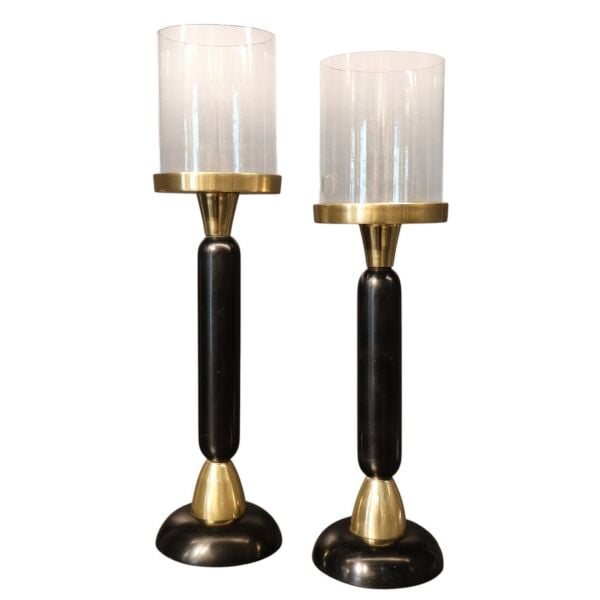 İkili Mermer Siyah Silindir Gold Şamdan