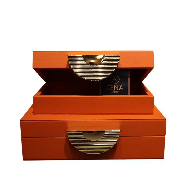 İkili Alara Yarım Ay Deri Kutu Gri Gri