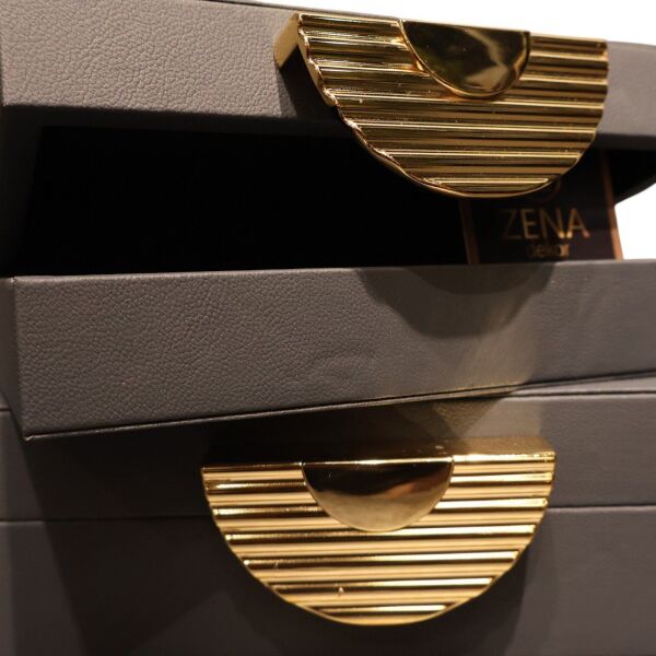 İkili Alara Yarım Ay Deri Kutu Gri Gri