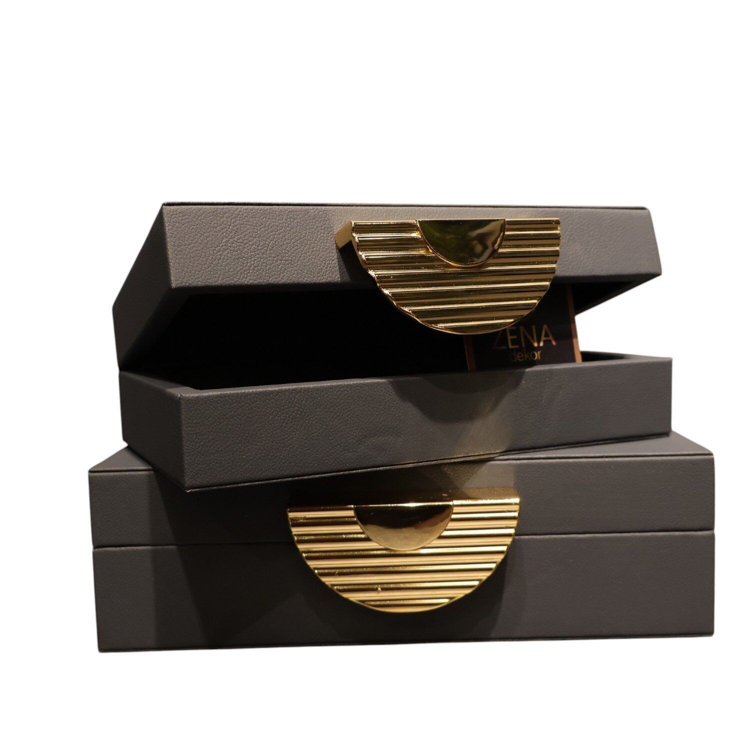 İkili Alara Yarım Ay Deri Kutu Gri Gri