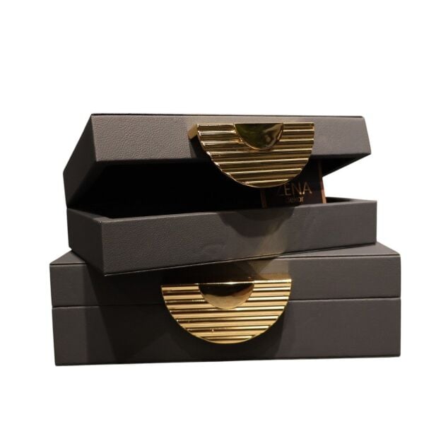 İkili Alara Yarım Ay Deri Kutu Gri Gri