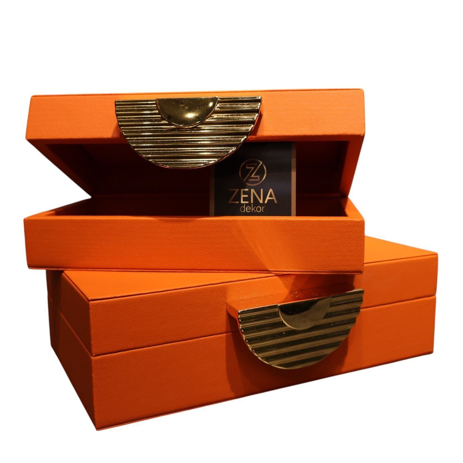 İkili Alara Yarım Ay Deri Kutu Gri Turuncu