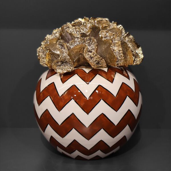 Gold Mercan Kapak Zigzag Desen Kaktüs Saksı