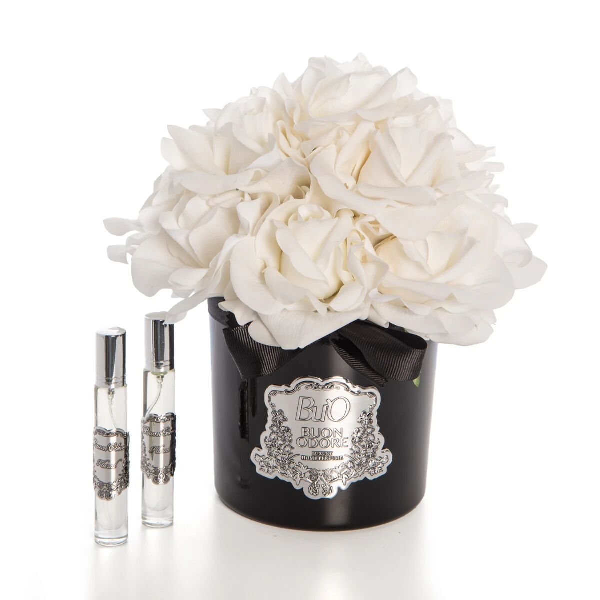 Siyah Cam Silver 14 Gül Allıklı Luxury Home Perfume Beyaz