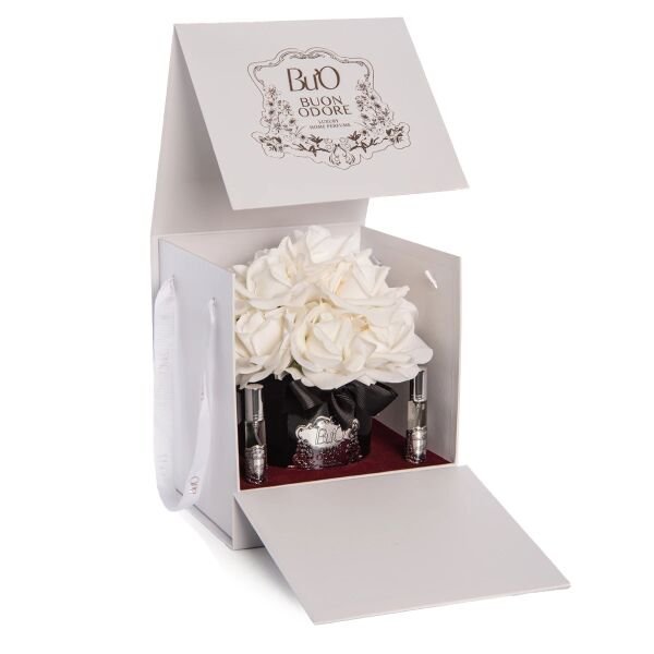 Siyah Cam Silver 14 Gül Allıklı Luxury Home Perfume Beyaz