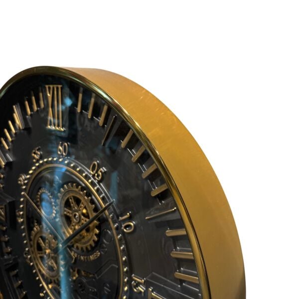 Siyah Gold Roma Rakam Çarklı Duvar Saati