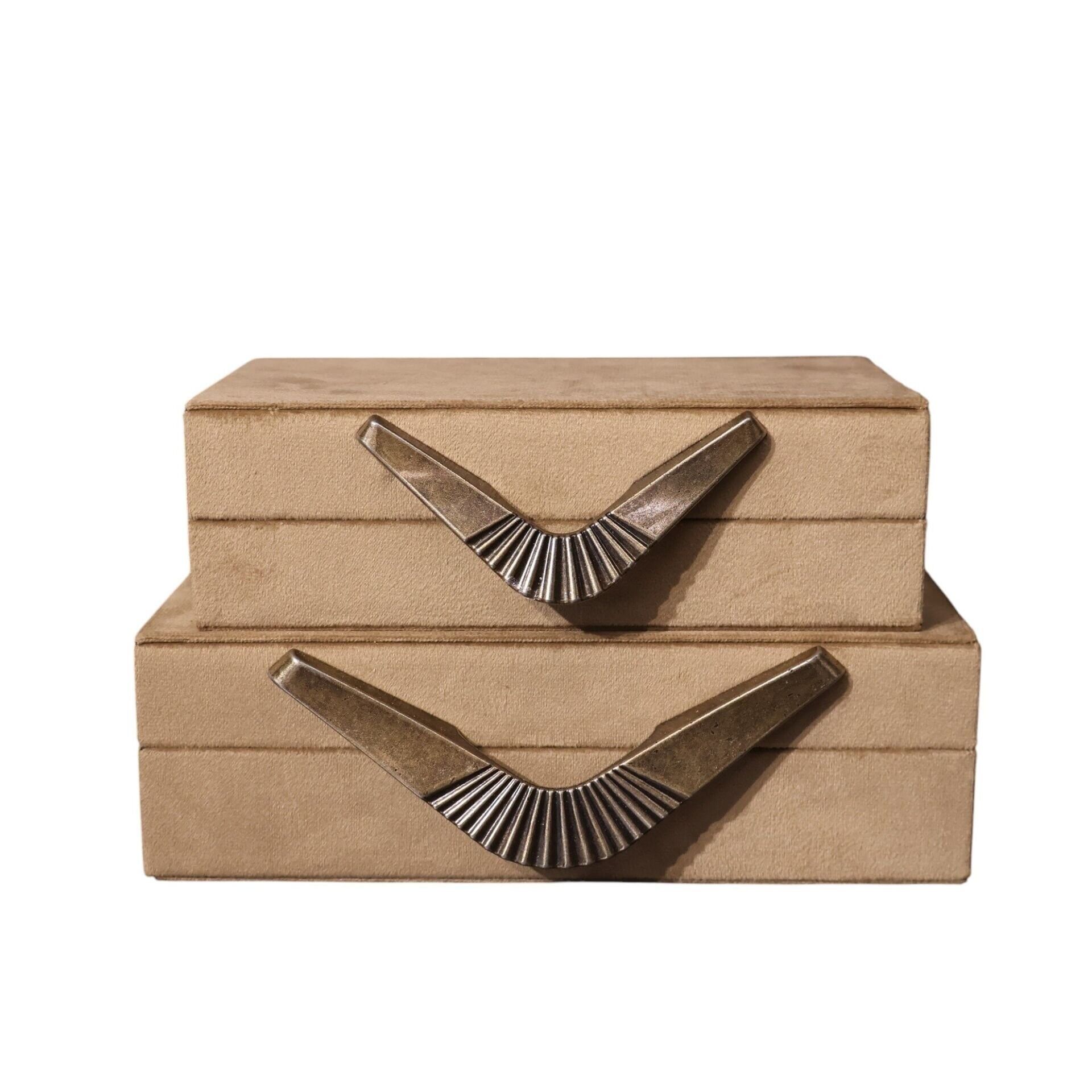 Dekoratif İkili Kutu Bumerang Kutu Mavi Gold Kapiçino-Eskitme