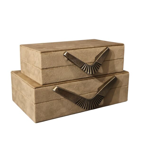 Dekoratif İkili Kutu Bumerang Kutu Mavi Gold Kapiçino-Eskitme