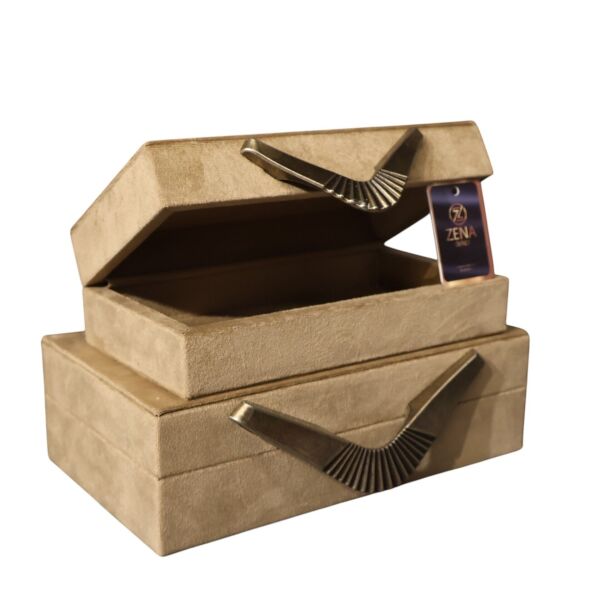 Dekoratif İkili Kutu Bumerang Kutu Mavi Gold Kapiçino-Eskitme