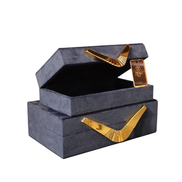 Dekoratif İkili Kutu Bumerang Kutu Mavi Gold Mavi-Gold