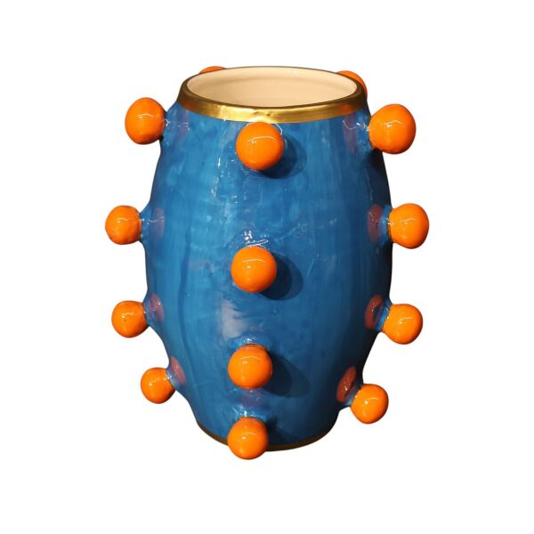 Full Ponpon Mavi Turuncu Vazo Küçük