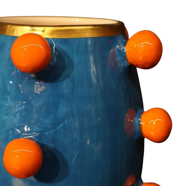 Full Ponpon Mavi Turuncu Vazo Küçük