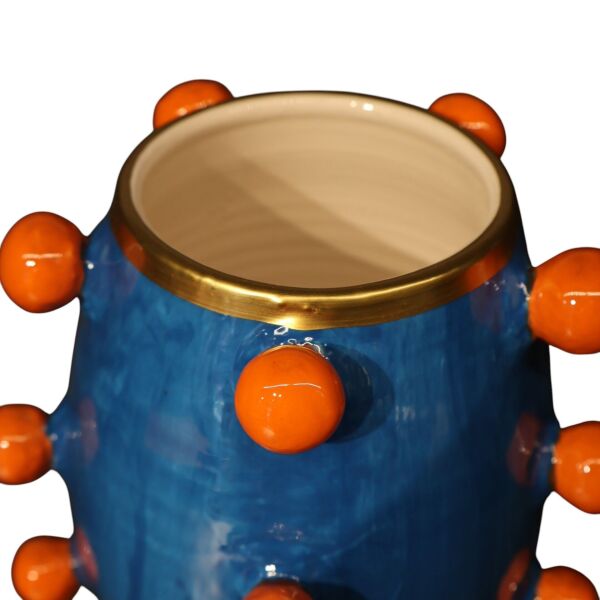 Full Ponpon Mavi Turuncu Vazo Küçük