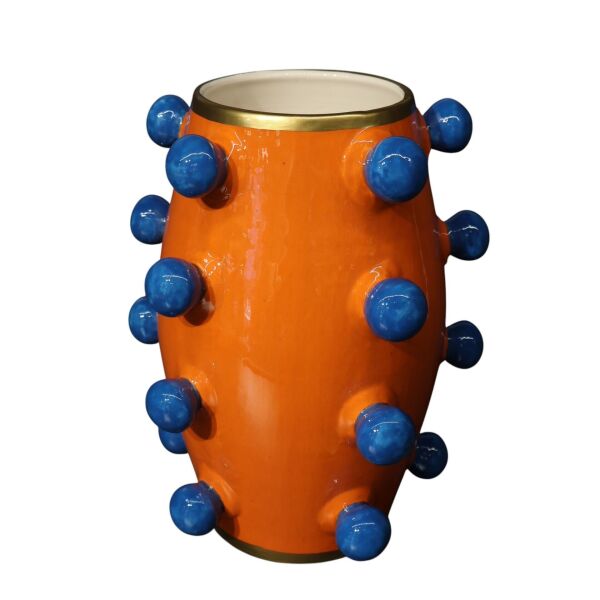 Full Ponpon Mavi Turuncu Vazo Büyük