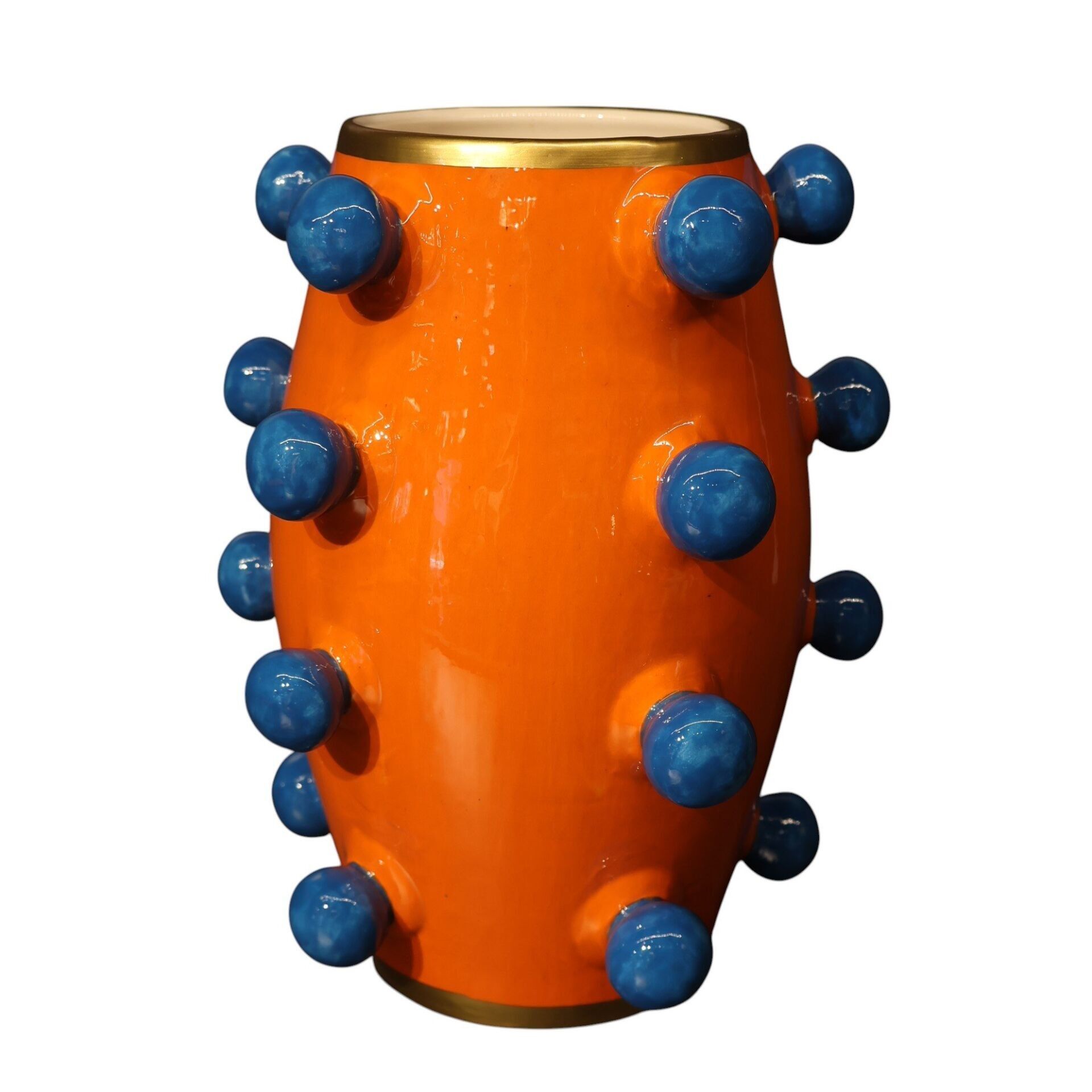 Full Ponpon Mavi Turuncu Vazo Büyük
