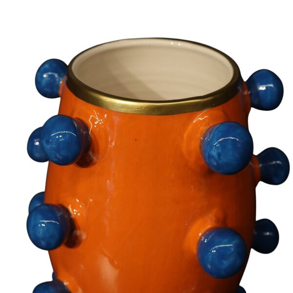 Full Ponpon Mavi Turuncu Vazo Büyük