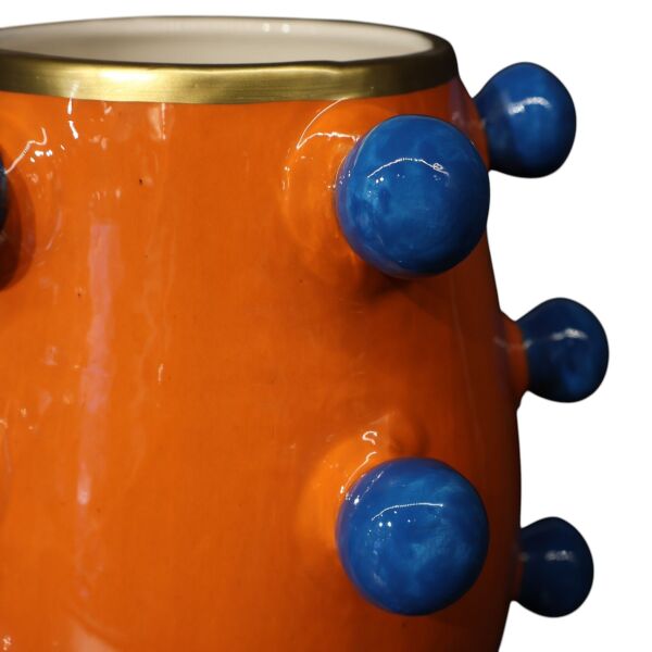 Full Ponpon Mavi Turuncu Vazo Büyük