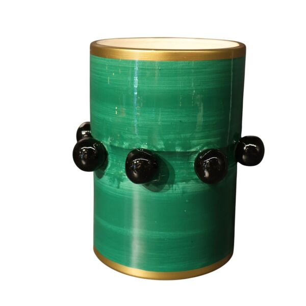 Yeşil Ortası Siyah Boncuklu Vazo Küçük