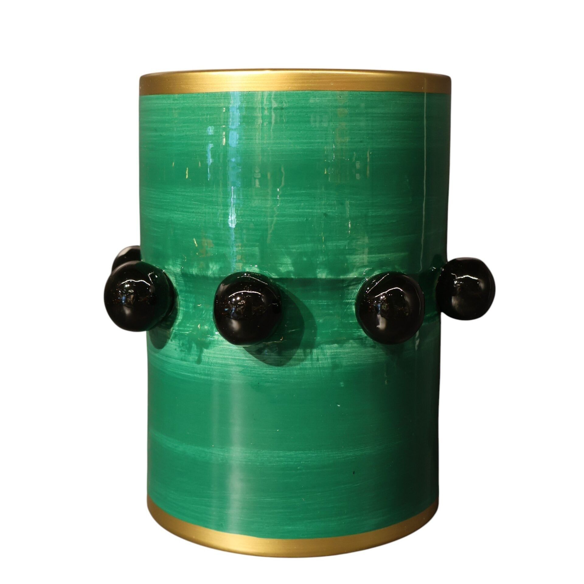 Yeşil Ortası Siyah Boncuklu Vazo Küçük