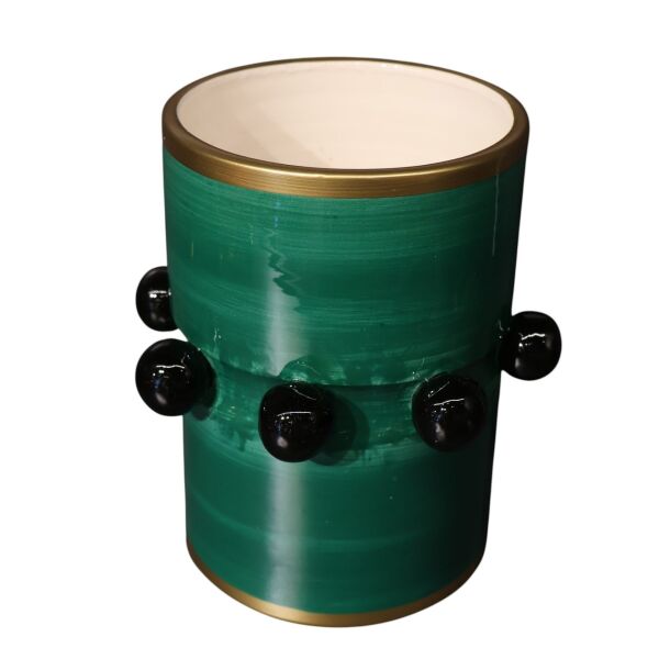 Yeşil Ortası Siyah Boncuklu Vazo Küçük