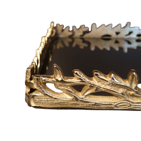 Dallı Gold Eskitme D.Dörtgen Döküm Tepsi