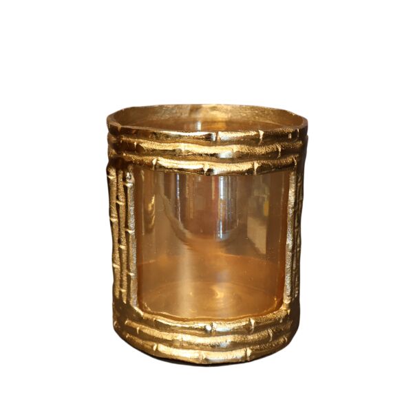 Bambu Desenli 2 'Li Gold Eskitme Şamdan Seti