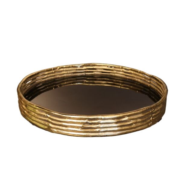 Bambu Desenli Gold Eskitme Yuvarlak Döküm Tepsi