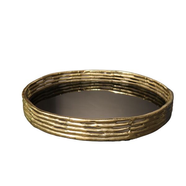 Bambu Desenli Gold Eskitme Yuvarlak Döküm Tepsi